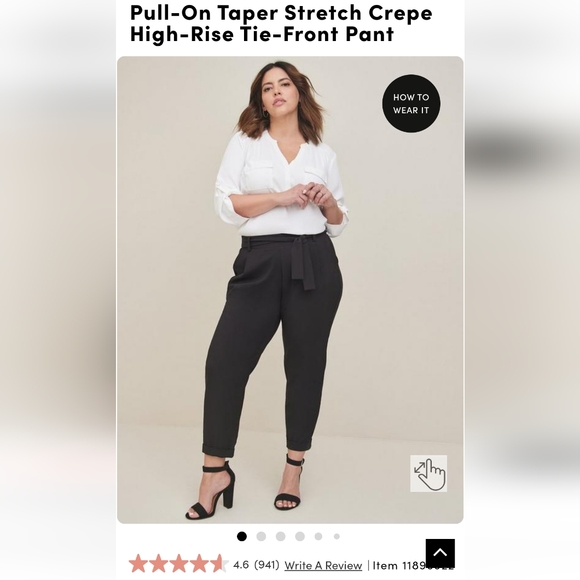 Torrid taper stretch pull-on crepe high rise tie front pant - Picture 6 of 9